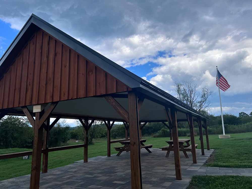 Completed pavilion with stone work